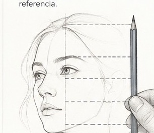 Medición de las proporciones del retrato con un lápiz